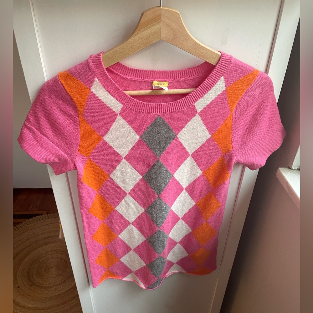 J. Crew 100% Cashmere Argyle Short Sleeve Sweater!